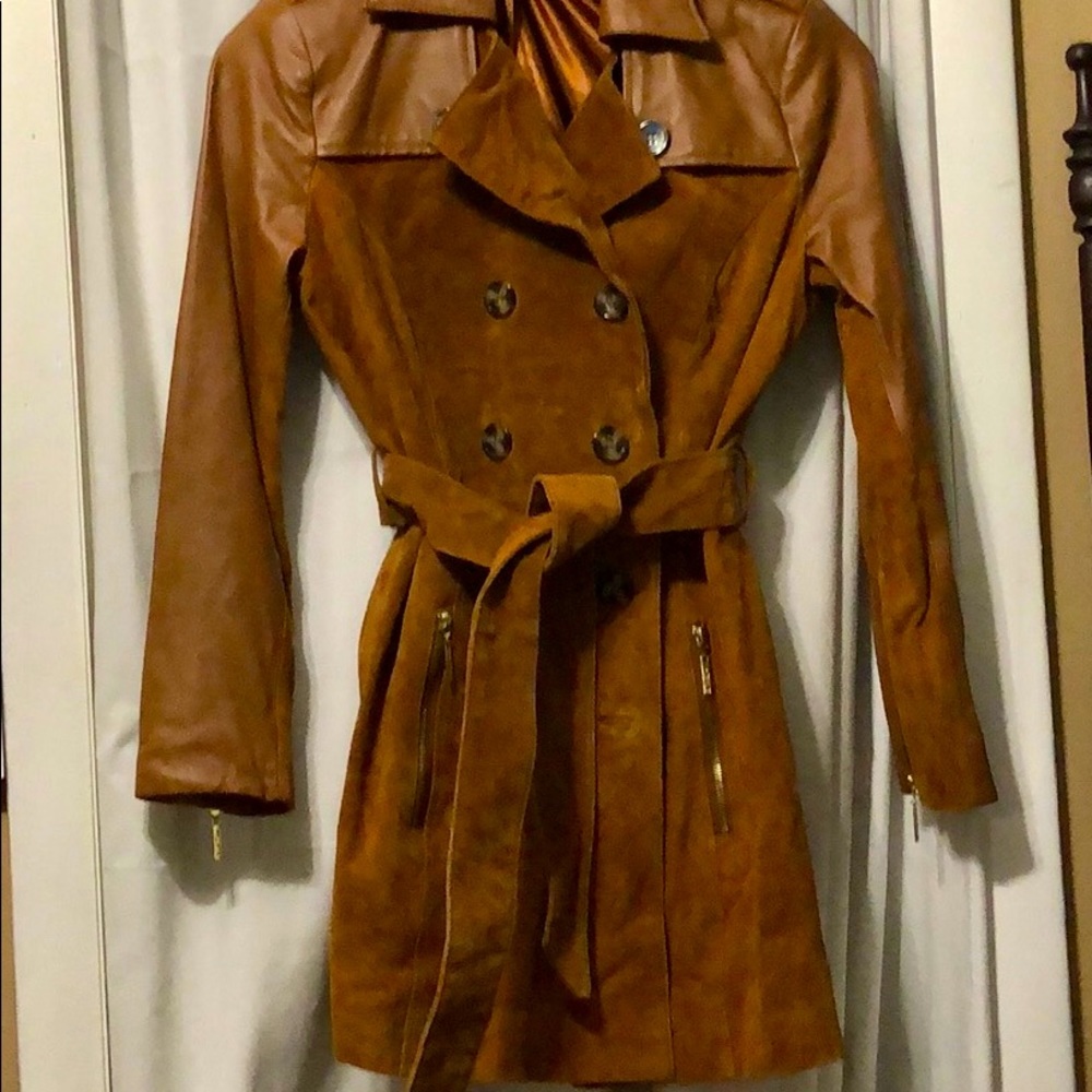 IMAN Platinum Luxe Leather Suede Trench